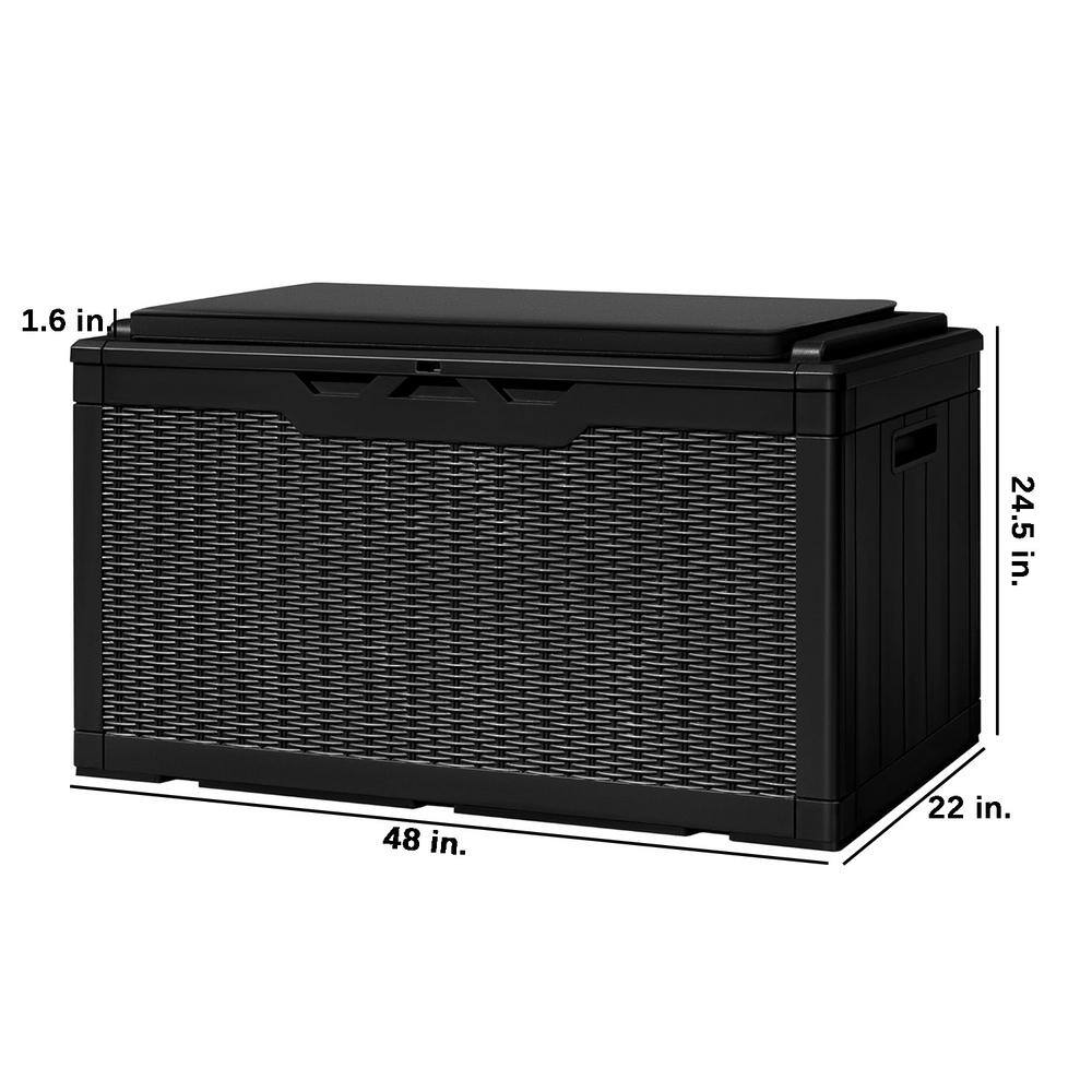 Large Black Resin Wicker Lockable Deck Box with Cushion