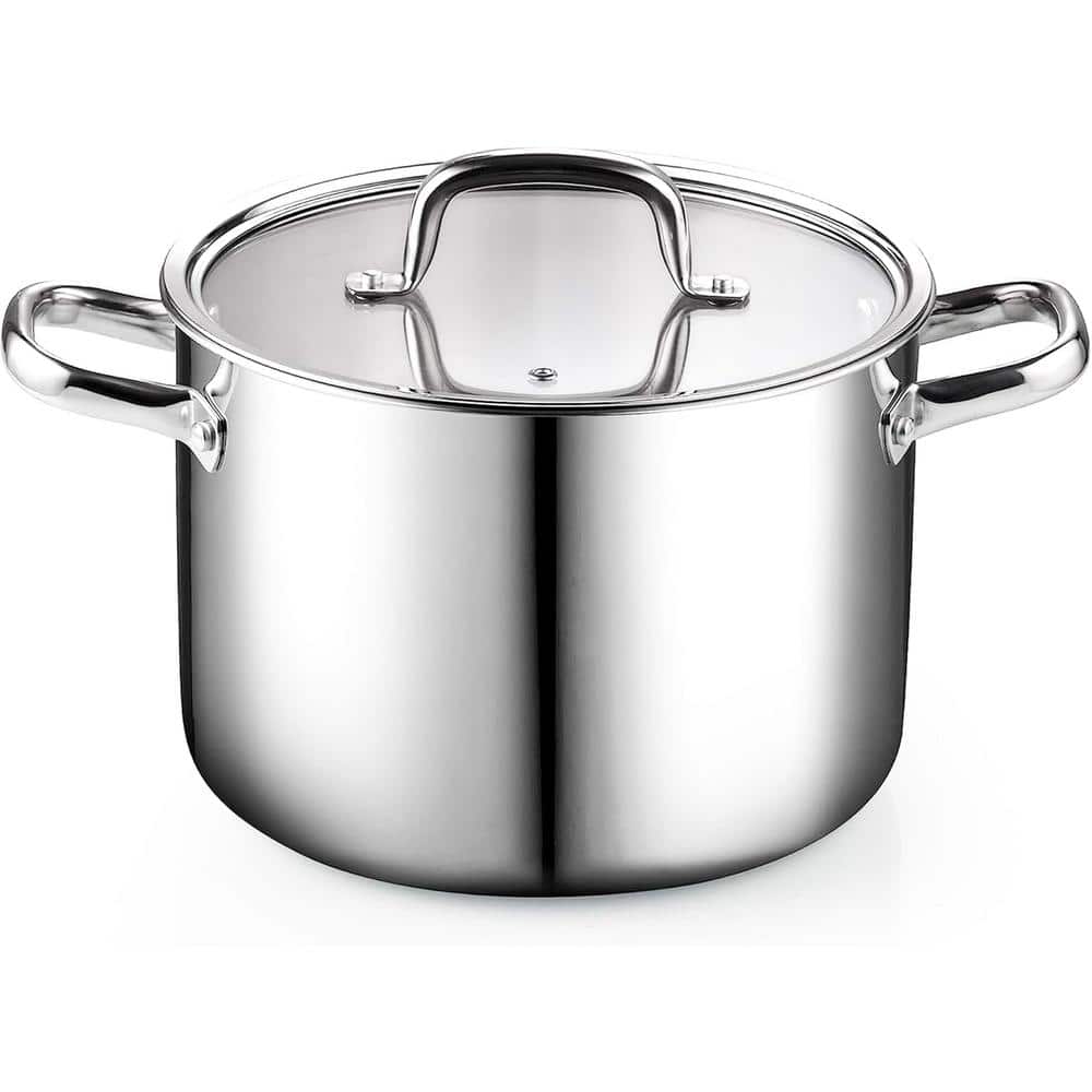 6 Quart Silver Stainless Steel Stockpot with Glass Lid