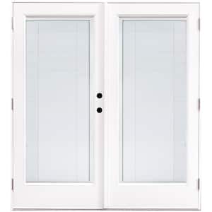 72 in. x 80 in. Fiberglass Smooth White Left-Hand Outswing Hinged Patio Door with Low E Built in Blinds