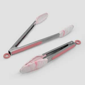 9" & 12" Stainless Steel Marble Pink Silicone Tong w/Handle