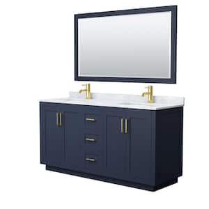 Miranda 66 in. W x 22 in. D x 33.75 in. H Double Sink Bath Vanity in Dark Blue with White Carrara Marble Top and Mirror