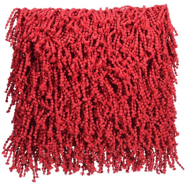 Mina Victory Shag Red Shag 20 in. x 20 in. Throw Pillow