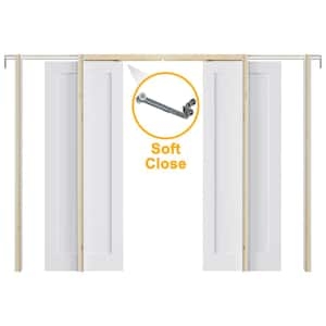 48 in. x 80 in. Paneled Blank White Primed MDF Pocket Sliding Door with Pocket Door Hardware Kit (Soft Close Included)