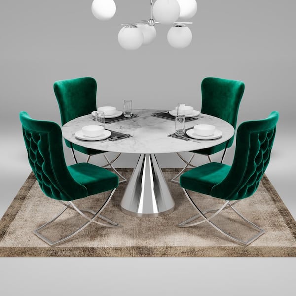 Majestic Green/Silver Upholstered Dining Side Chair (Set of 2) (20 in. W x 37.5 in. H) No Assembly Required