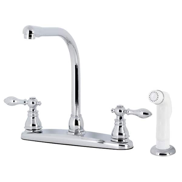 Kingston Brass American Classic 2-Handle Centerset Standard Kitchen Faucet and Side Sprayer in Polished Chrome