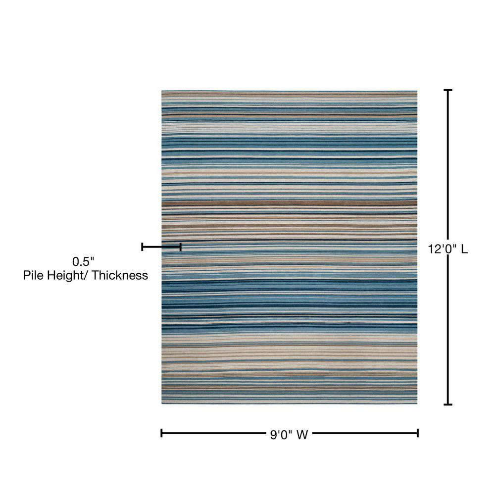 Blue Stripe Handmade Wool 9' x 12' Area Rug