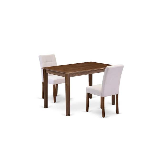 East West Furniture 3-Piece Antique Walnut Finish Rectangular Solid Wood Top Dining Table Set