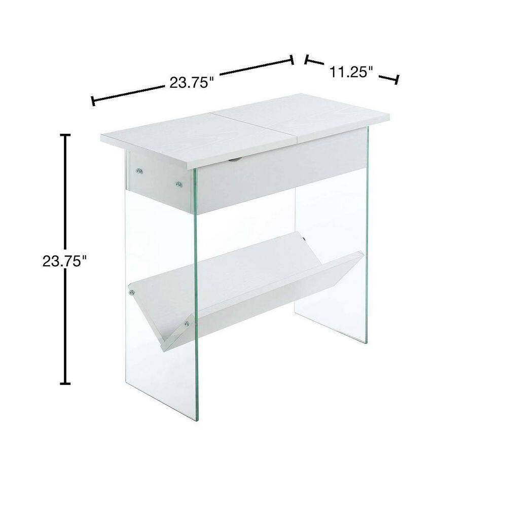 White Particle Board Flip Top End Table with Storage