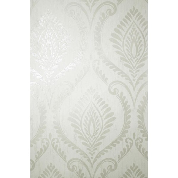 Fine Decor Estelle Dove White Damask Wallpaper Sample