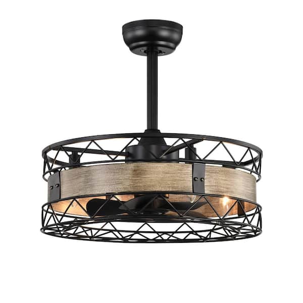 bessten Zeus 20 in. Indoor Modern Mesh Metal Drum Caged Black Ceiling Fan with Remote Control