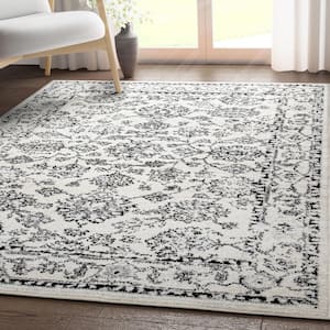 Ivory Grey 7 ft. 10 in. x 9 ft. 10 in. Mystic Palace Vintage Oriental Botanical Border Area Rug