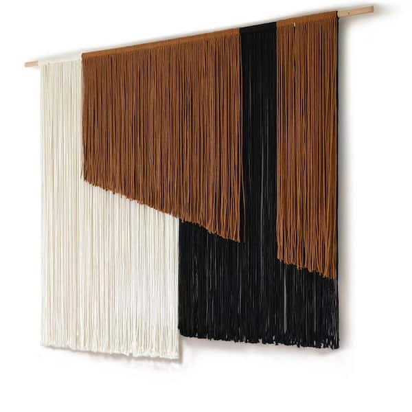 Unbranded 57 in. x 43 in. Brown Boho Macrame Wall Hanging-Dip Dyed Fiber Art, Large Corded Wall Decor for Living Room