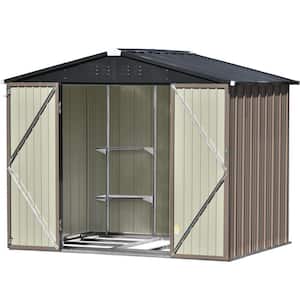 8 ft. W x 6 ft. D Brown Metal Storage Shed with Adjustable Shelf, Lockable Door and Foundation for Garden, 44 sq. ft.
