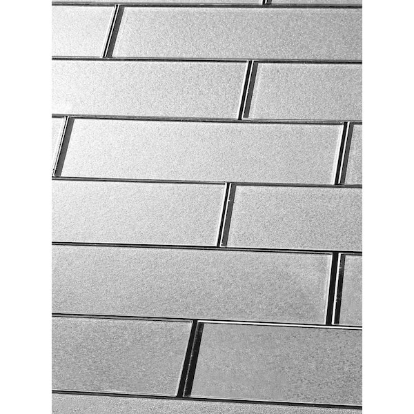 Forever Silver 3 in. x 12 in. Glossy Glass Subway Backsplash Wall Tile (14 sq. ft./Case)