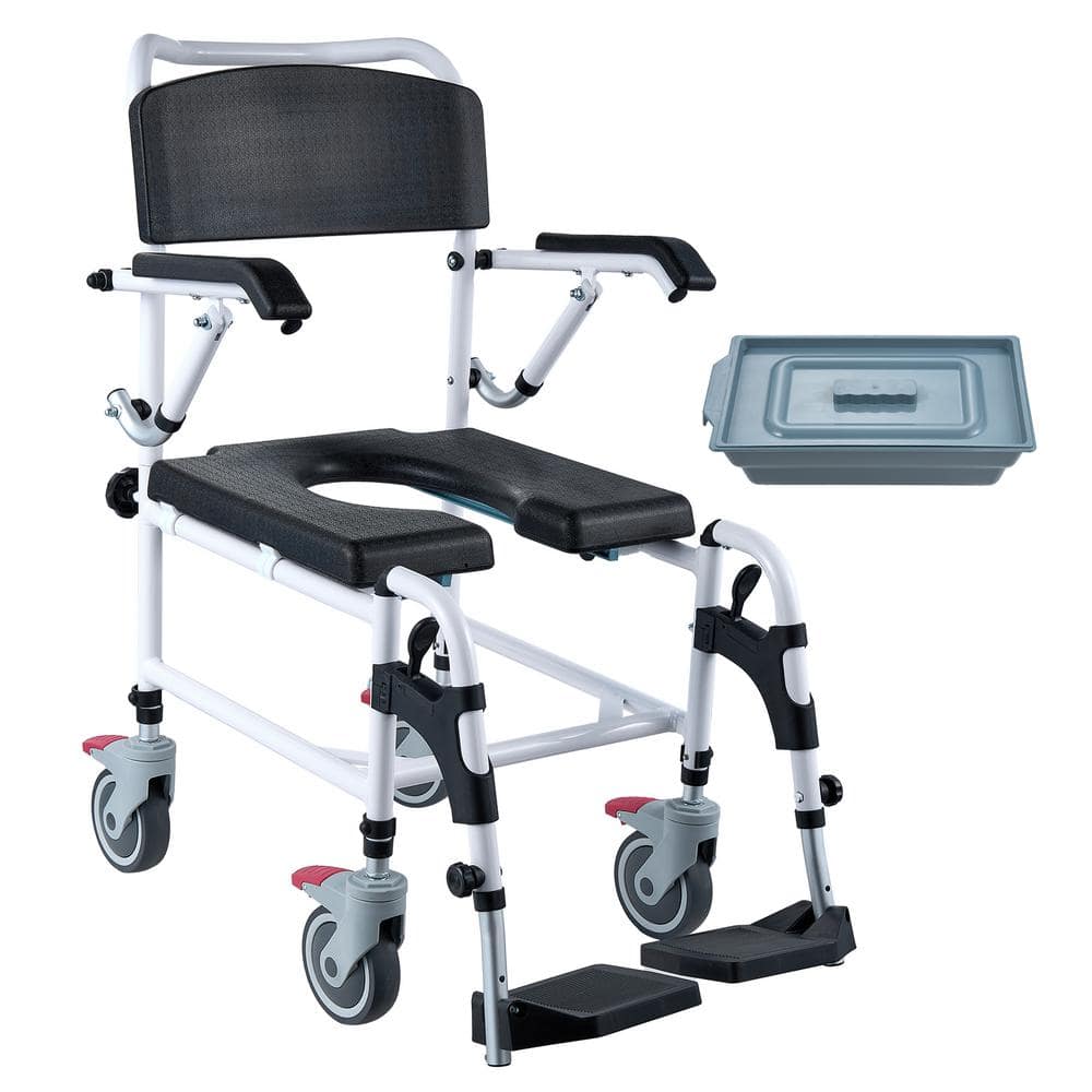 Shower Commode Wheelchair, 4-Lockable Wheels, Footrests, 34.45 in. x 22.05 in. Armrests, Toilet Seat, Black price history on PriceWatchPro