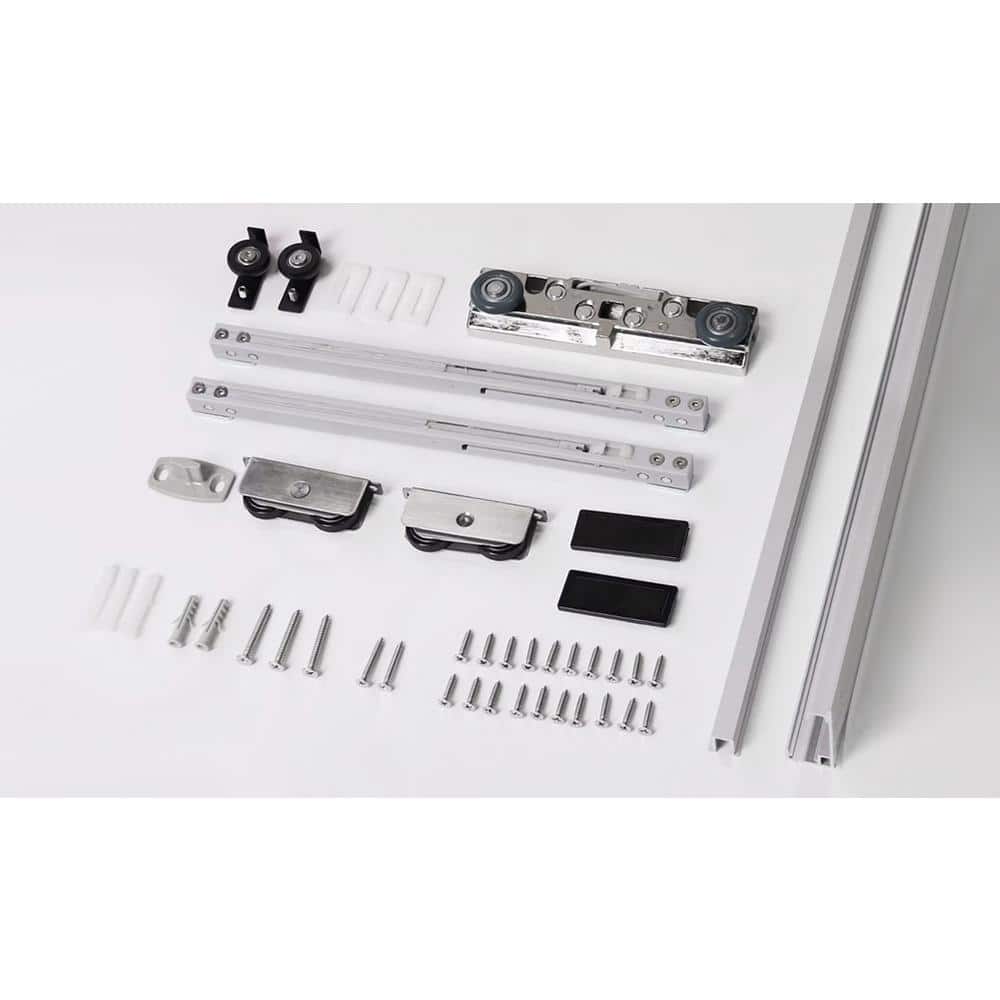 Leora Black Matte Frosted Glass Solid Core Sliding Barn Door Kit