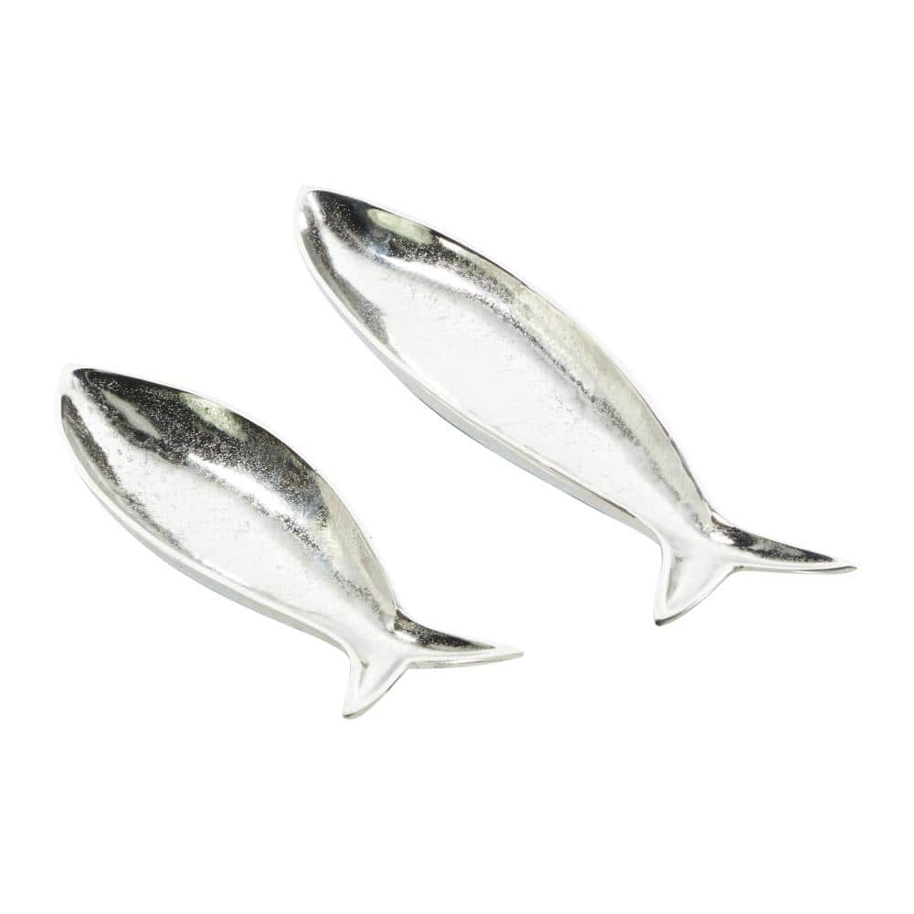 Silver Polished Aluminum Fish Shaped Oval Tray Set