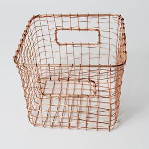 8 in. x 7 in. Copper Contemporary Industrial Style Wire Storage Basket Perfect Catch-All Holder for Work Home School Use