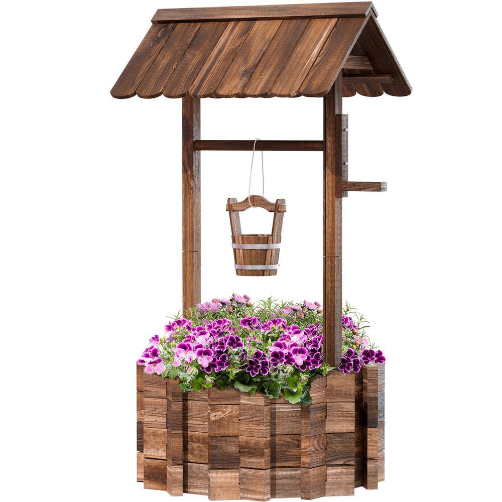 Sizzim Wooden Wishing Well Planter SMG28001 The Home Depot