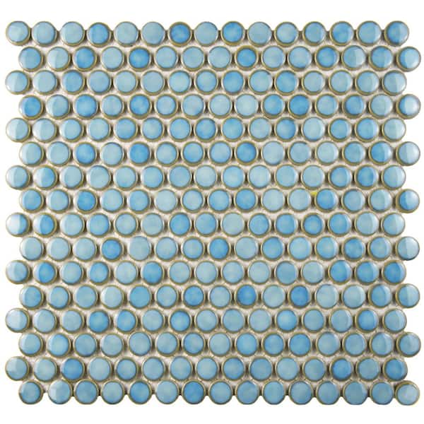 Hudson Penny Round Marine 6 in. x 6 in. Porcelain Mosaic Take Home Tile Sample
