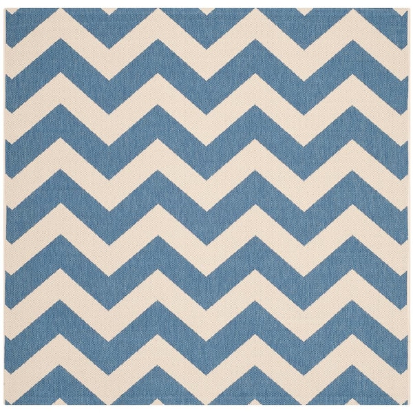 SAFAVIEH Courtyard Blue/Beige 4 ft. x 4 ft. Square Geometric Indoor/Outdoor Patio  Area Rug