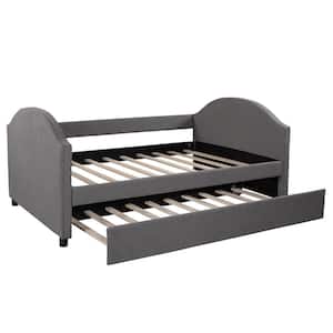Gray Full Size Upholstered Daybed with Twin Size Trundle Upholstered Trundle Daybed for Guests Room, Bedroom