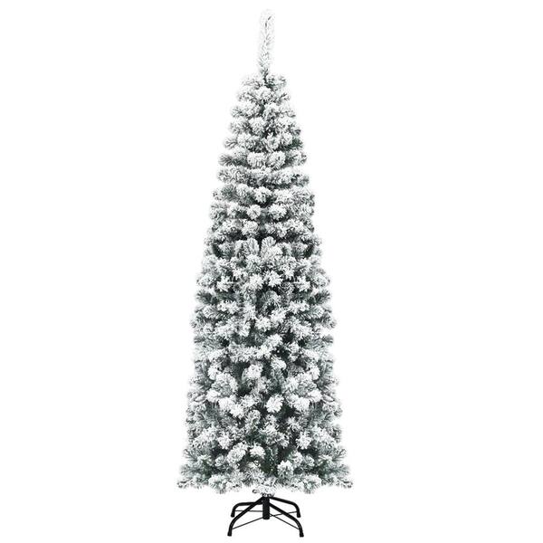 Costway 6 ft. White Unlit Light Type Flocked Classic Pencil Artificial Christmas Tree with 500 Tips