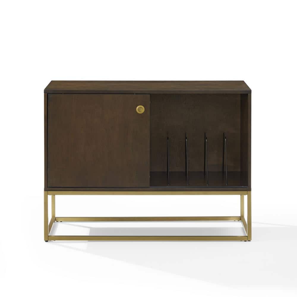 Byron Dark Brown and Gold Media Console with Vinyl Storage