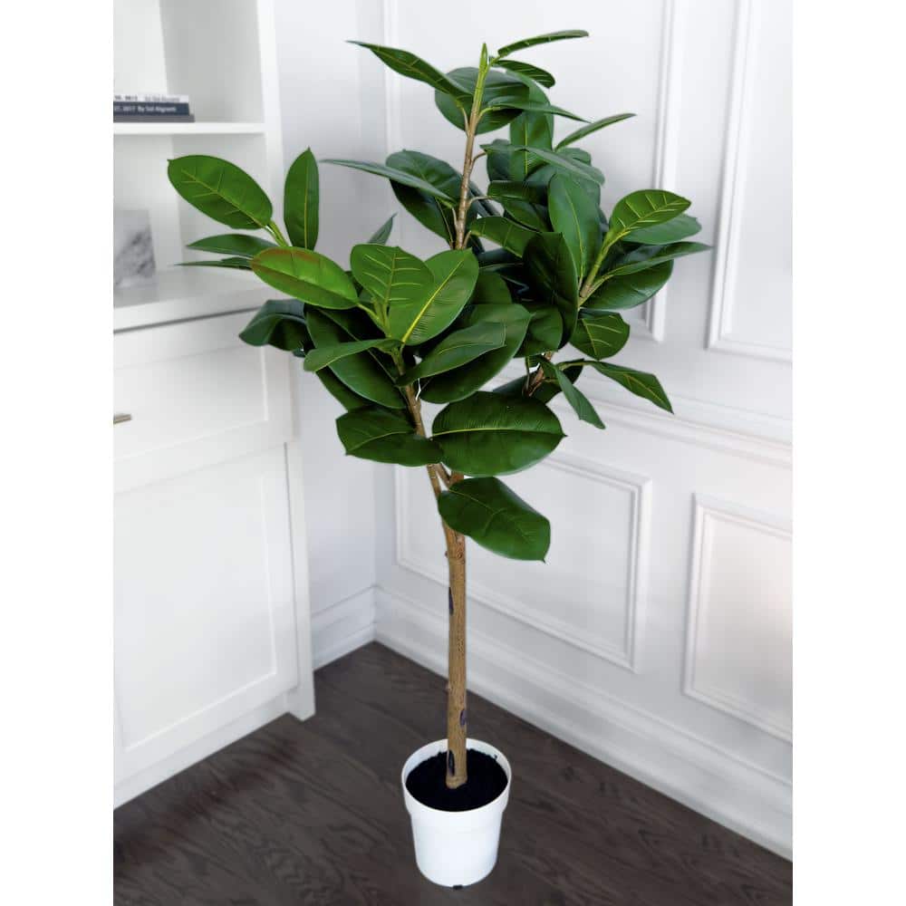 64'' Green Silk Oak Tree in White Plastic Pot