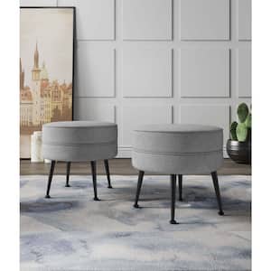 Bailey Mid-Century Modern Grey with Black Feet Woven Polyester Blend Upholstered Ottoman (Set of 2)