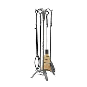 32 in. Tall 5-Piece Graphite Rope Fireplace Tool Set