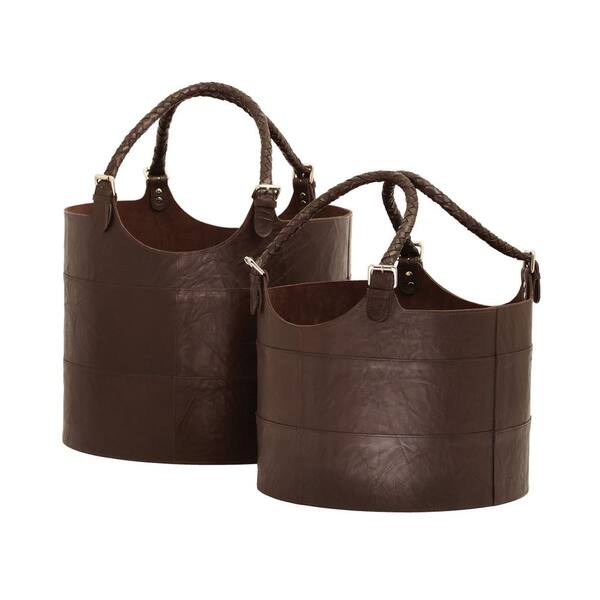 Titan Lighting Espresso Leather Nested Decorative Baskets (Set of 2)