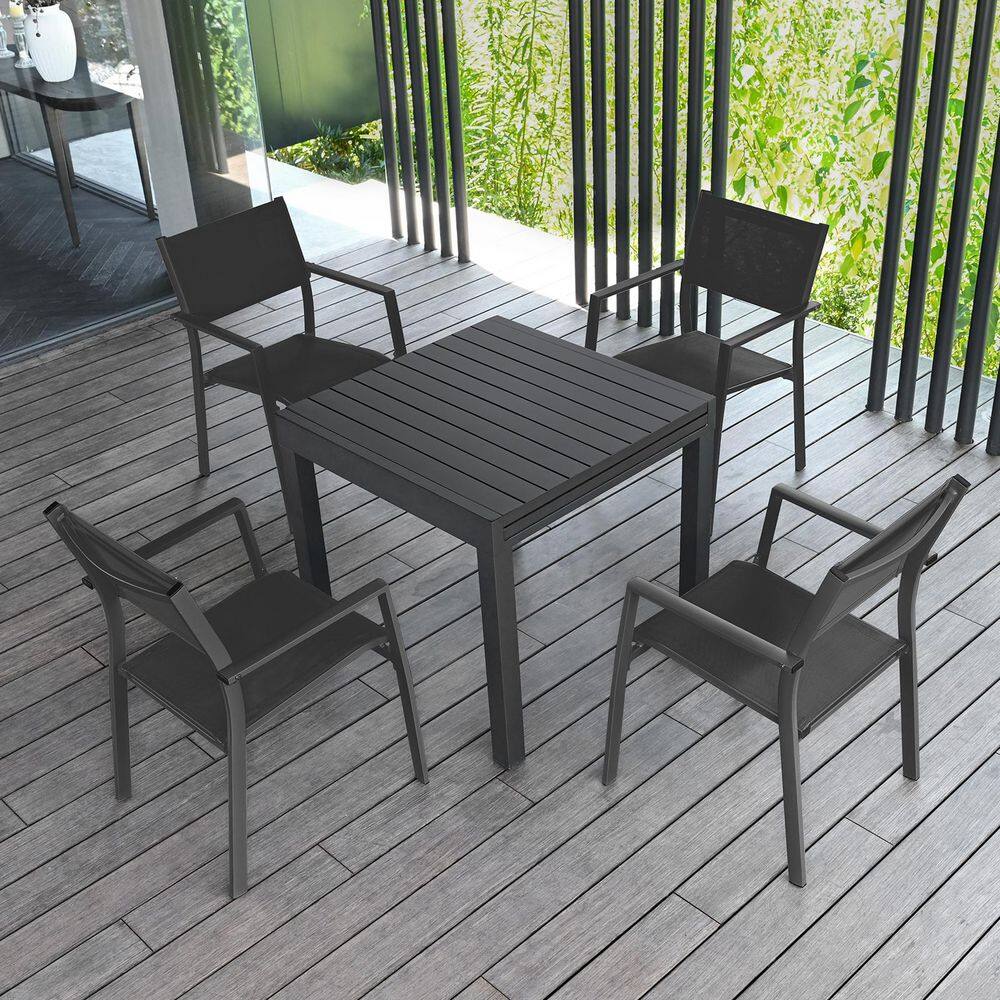 5-Piece Black Aluminum Extendable Table Outdoor Dining Set with 4 Dining Chairs price history on PriceWatchPro