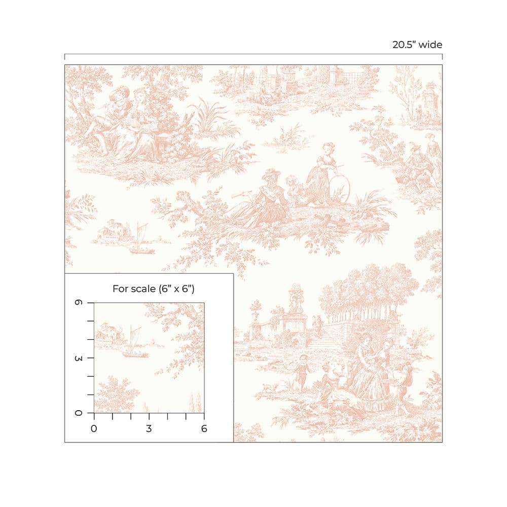 Blush Pink Vinyl Peel and Stick Wallpaper with French Countryside Design