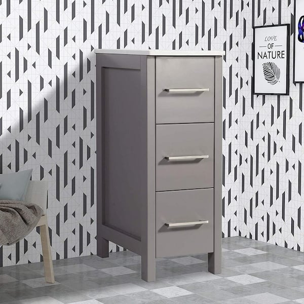 12 in. W x 18.5 in. D x 30 in. H Bath Vanity Side Cabinet in Grey with Engineered Marble Top