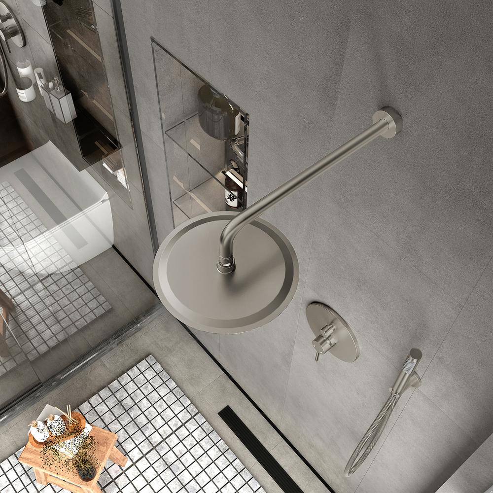 Brushed Nickel 10-Inch Rain Shower System with Handheld Spray