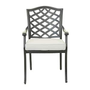 Stylish and Modern Design High-Quality Weather-Resistant Brown Aluminum Outdoor Dining Chair in White Cushion (2-Pack)