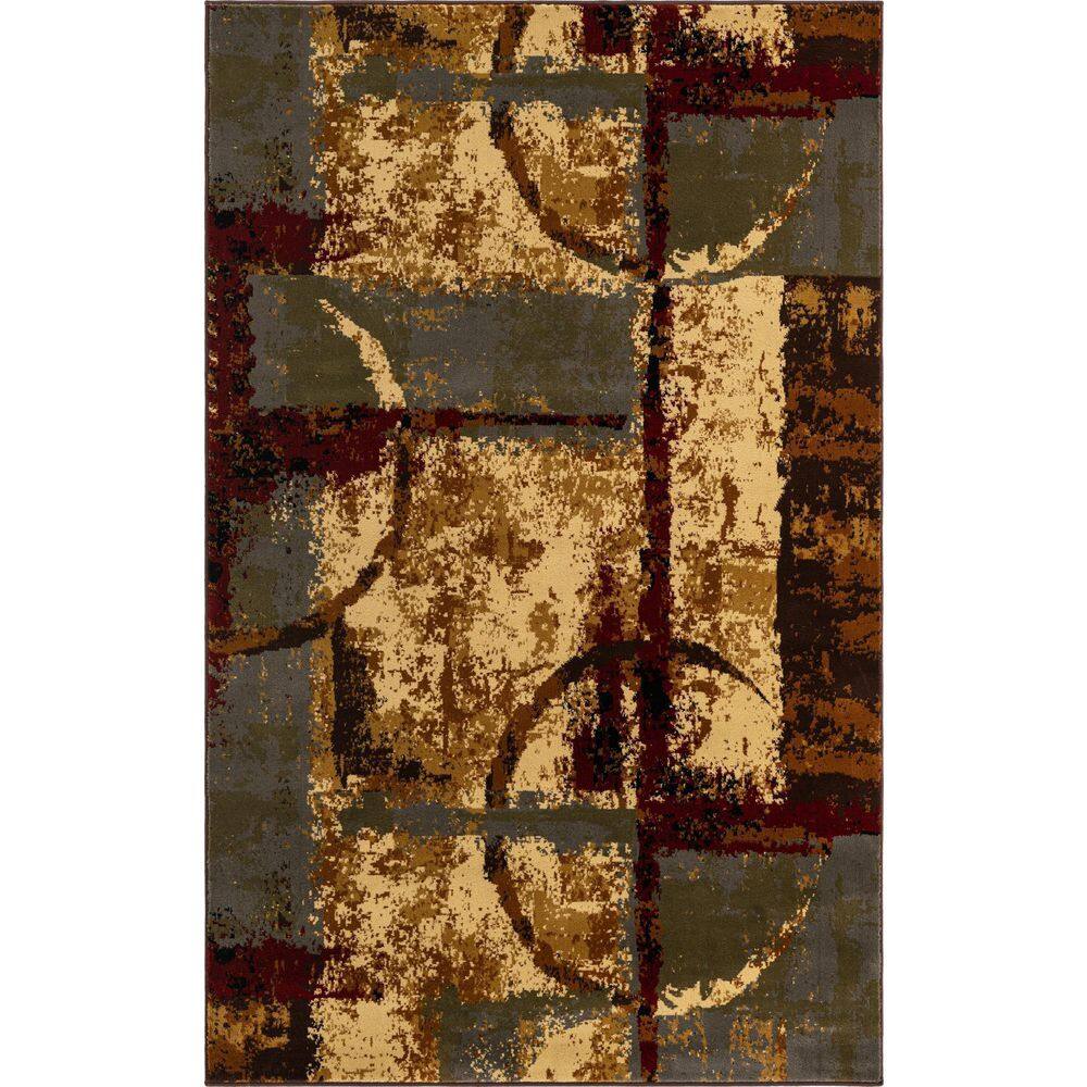 Braided Edge 5' x 8' Rectangular Geometric Indoor Rug in Black and Multicolor