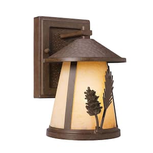 Lodge 9 in. 1-Light Weathered SpruceOutdoor Wall Mount Lantern