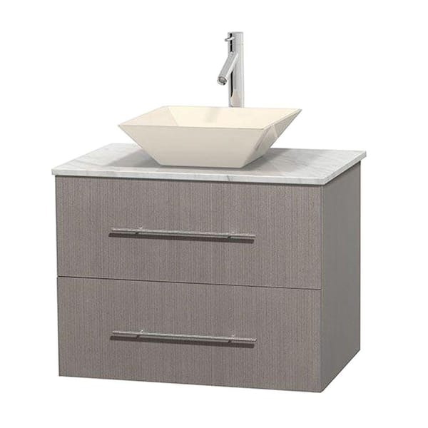 Wyndham Collection Centra 30 in. Vanity in Gray Oak with Marble Vanity Top in Carrara White and Bone Porcelain Sink
