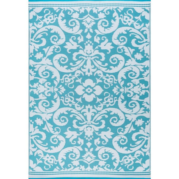 Sunset Scroll Aqua 9 ft. x 12 ft. Indoor/Outdoor Area Rug