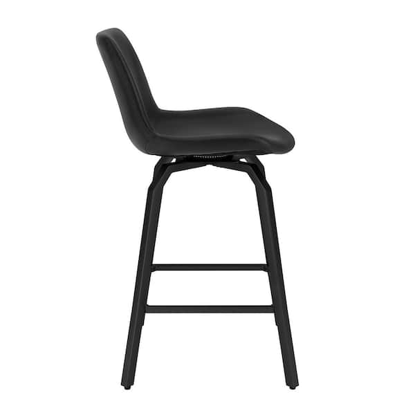 Dennis 37 in. Faux Leather Bar Stools Metal Frame With Upholstered Swivel Counter Height Bar Stools in Black (Set of 3)