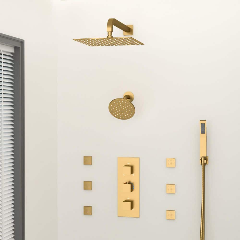 YAWWALK Thermostatic Triple Handles 8-Spray Dual Shower Head