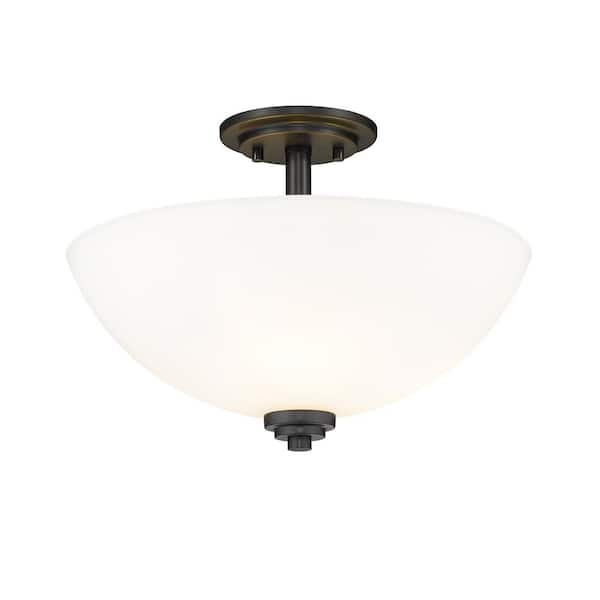 Unbranded Ashton 15,75 in. 3-Light Matte Black Semi Flush Mount with Matte Opal Glass Shade