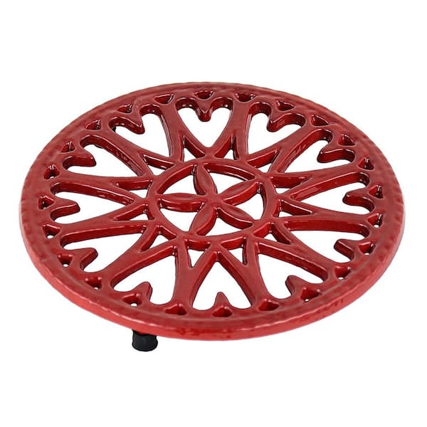 Enameled Sunburst Round Trivet for Stoves, 7 Inch Diameter, Red
