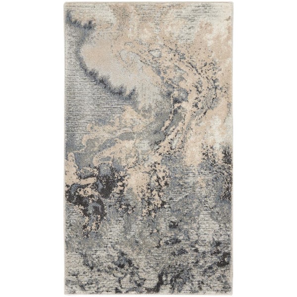 Nourison Maxell Grey 3 ft. x 5 ft. Abstract Contemporary Kitchen Area Rug