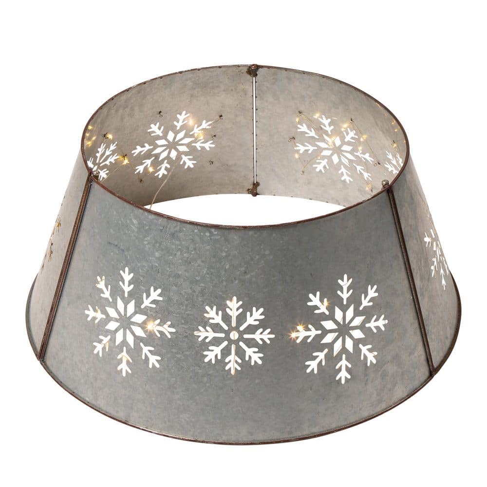 Rustic Silver Snowflake Iron Christmas Tree Collar with Lights