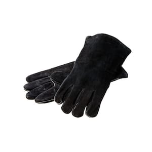 Black Leather Grilling Gloves for Outdoor Cooking