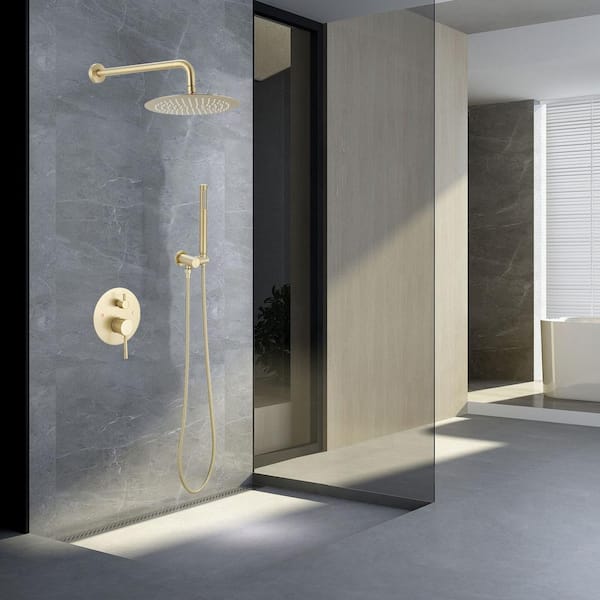 Single Handle 1-Spray Round Shower Faucet 2.5 Gpm Wall Bar Shower Kit with 360° Swivel in Gold (Valve Included)