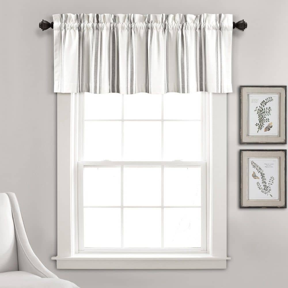 Gray and White Striped Cotton Rod Pocket Window Valance